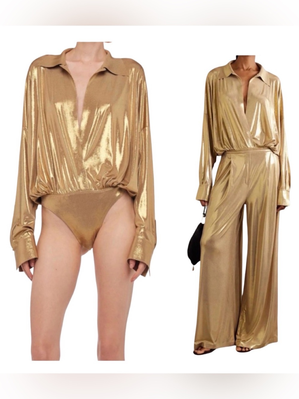 NORMA KAMALI top & bottom
draped effect gold Lam’e